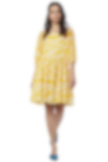Yellow Gathered Mini Dress by Ankita