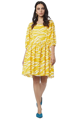 Yellow Gathered Mini Dress by Ankita