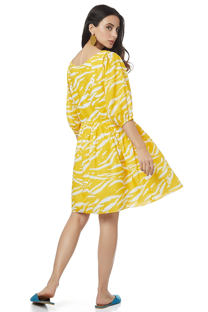 Yellow Gathered Mini Dress by Ankita at Pernia's Pop Up Shop