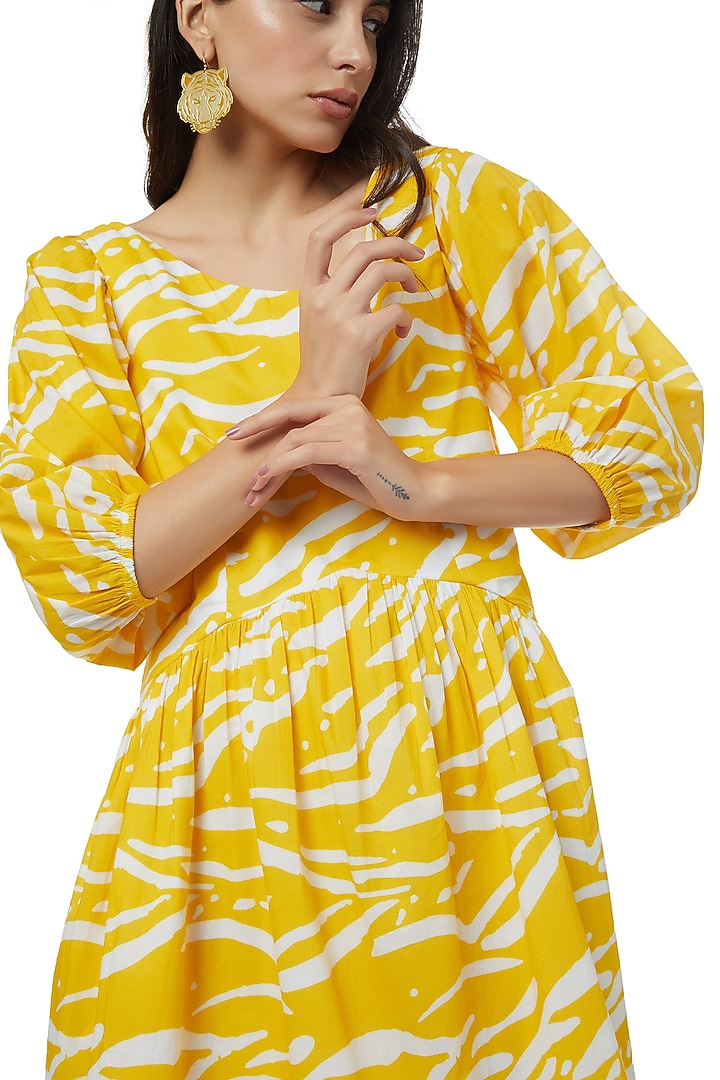 Yellow Gathered Mini Dress by Ankita at Pernia's Pop Up Shop