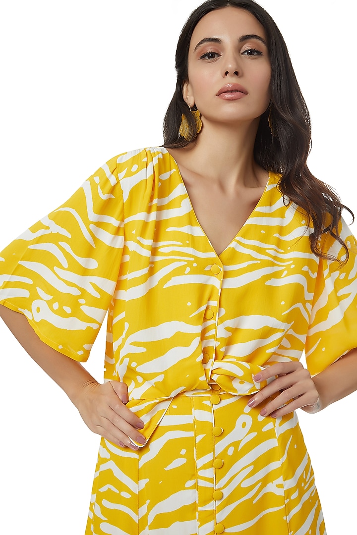 Yellow Slub Satin Skirt Set by Ankita at Pernia's Pop Up Shop