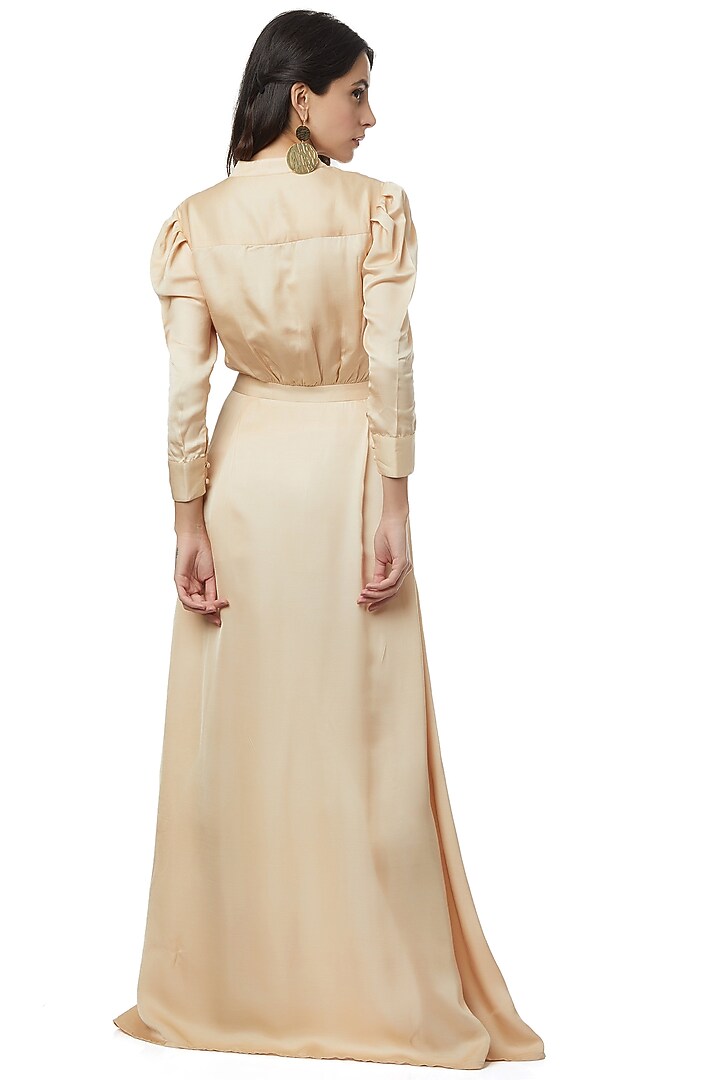 Beige Maxi Dress With Slit by Ankita at Pernia's Pop Up Shop