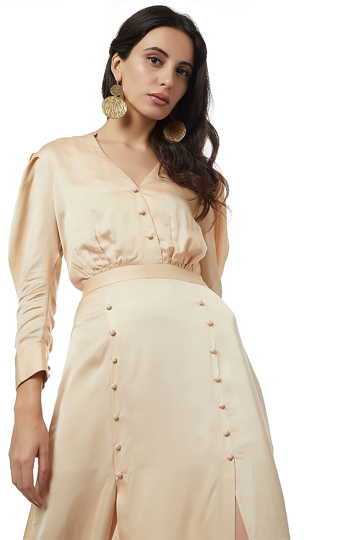 Beige Maxi Dress With Slit by Ankita at Pernia's Pop Up Shop