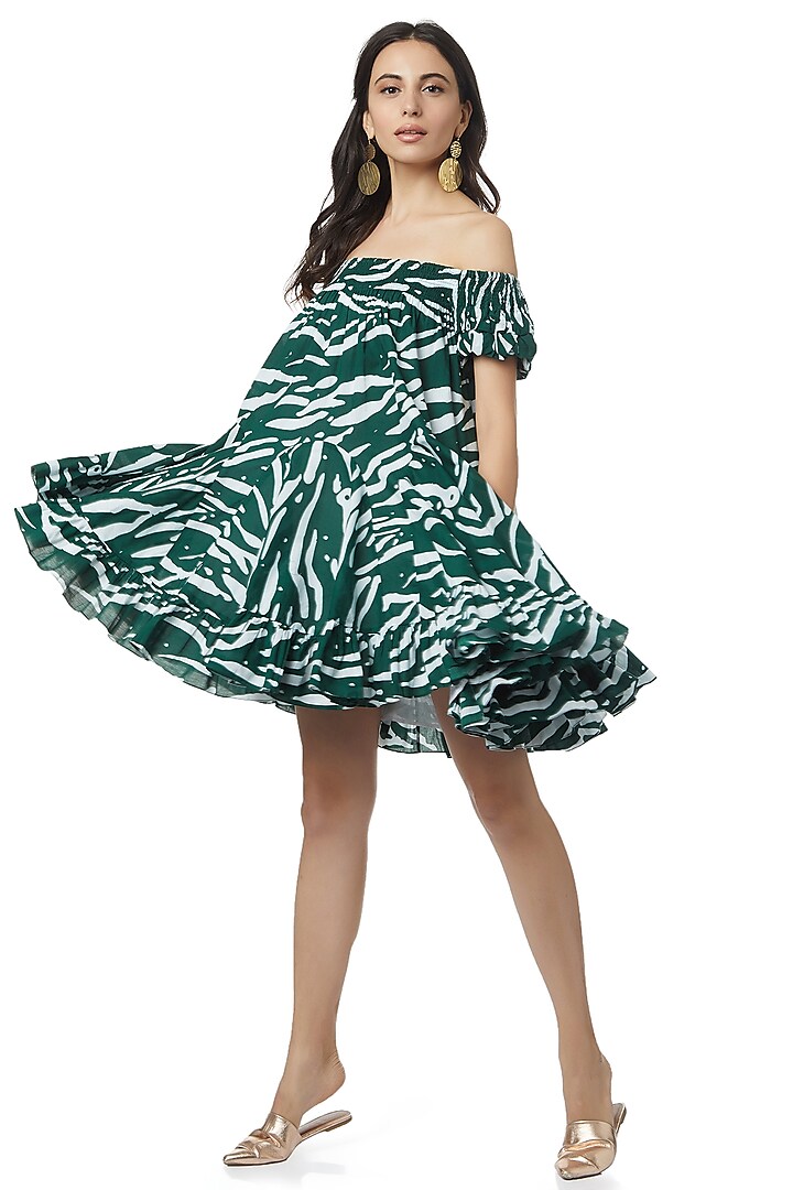 Emerald Green Printed Dress by Ankita