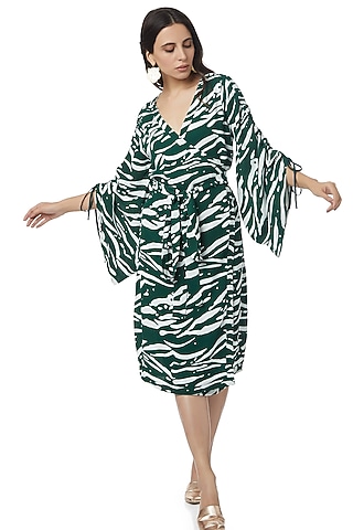 Emerald Green Dress With Scrunched Sleeves by Ankita