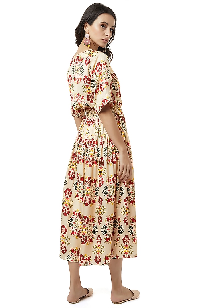 Beige Dress With Gathers by Ankita at Pernia's Pop Up Shop