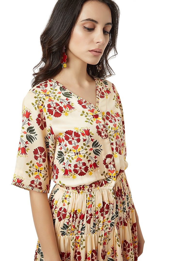 Beige Dress With Gathers by Ankita at Pernia's Pop Up Shop