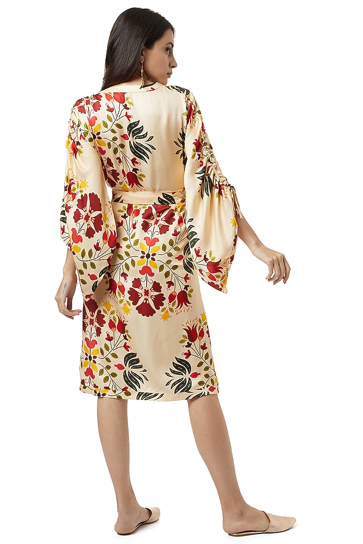 Beige Dress With Scrunched Sleeves by Ankita at Pernia's Pop Up Shop