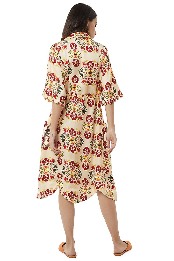Beige Slub Satin Dress by Ankita at Pernia's Pop Up Shop