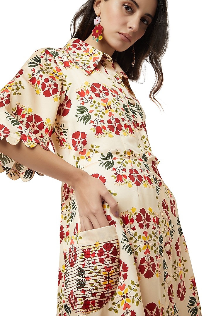 Beige Slub Satin Dress by Ankita at Pernia's Pop Up Shop