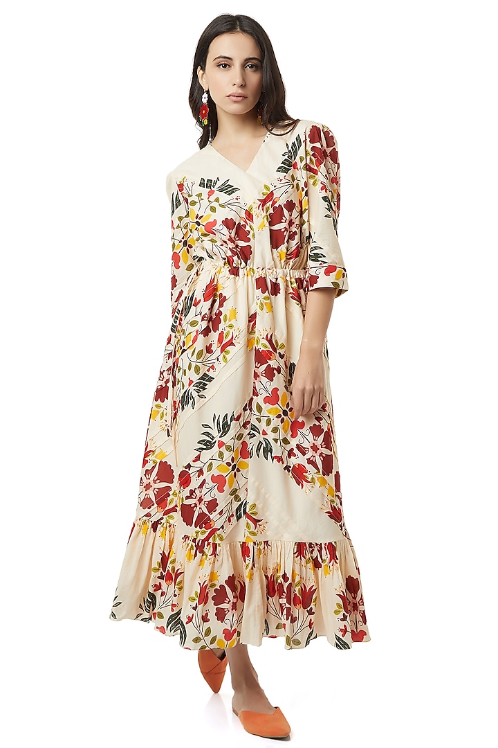 Beige Pleated Dress by Ankita