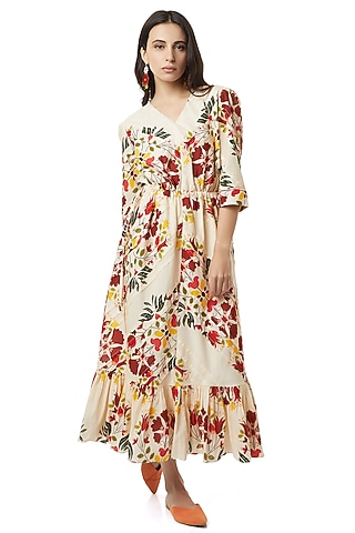 Beige Pleated Dress by Ankita