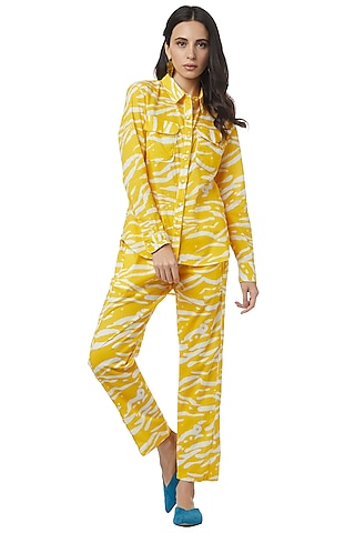 Yellow Printed Pants Set by Ankita