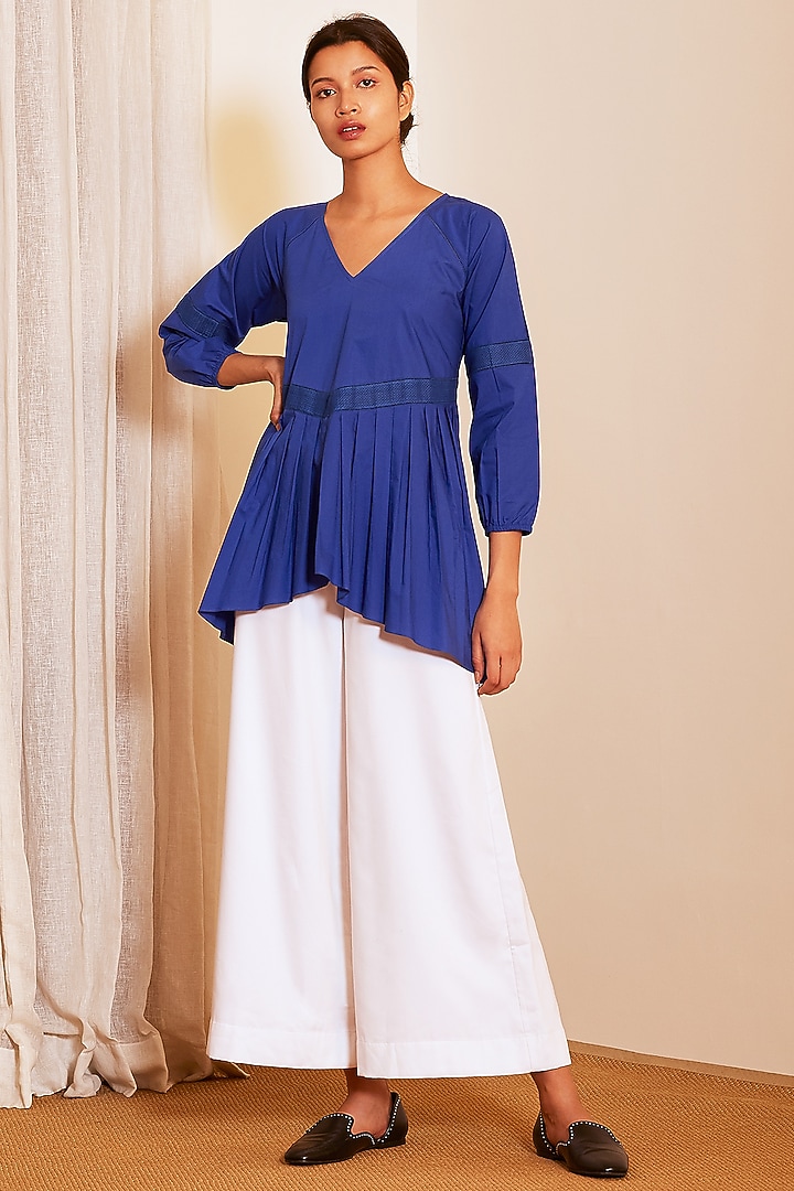 Cobalt Blue Pleated Camila Top by Ankita at Pernia's Pop Up Shop