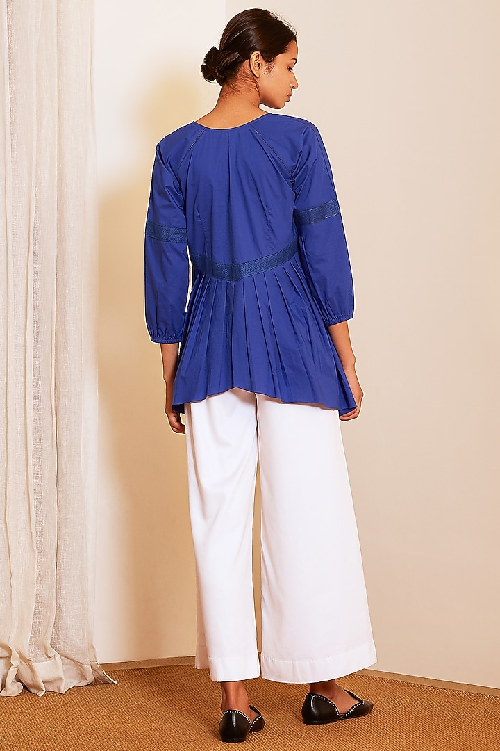 Cobalt Blue Pleated Camila Top by Ankita at Pernia's Pop Up Shop