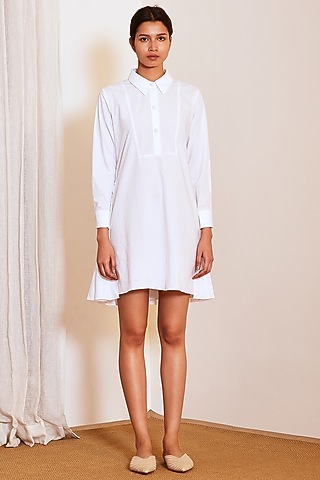 White Pleated Shirt Dress by Ankita