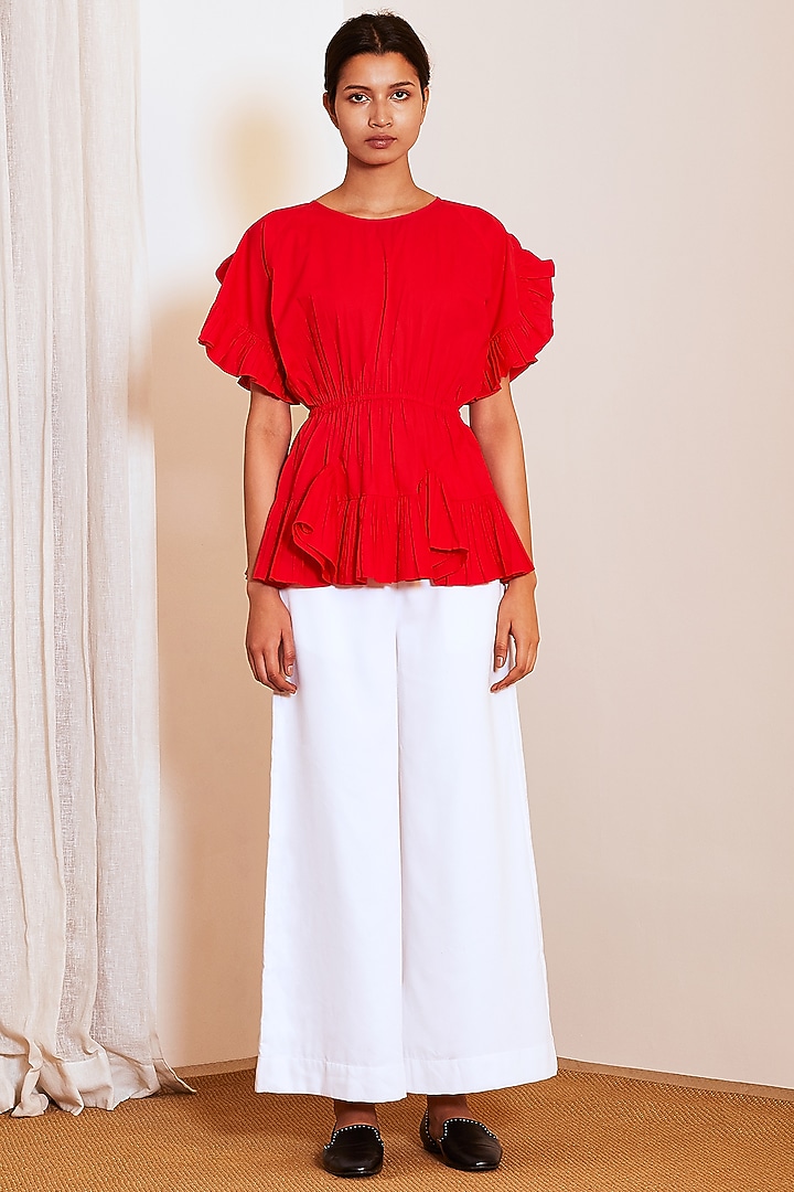 Red Ruffled Daisy Top by Ankita at Pernia's Pop Up Shop