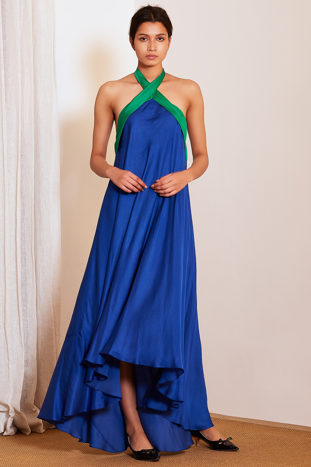 cobalt blue halter dress