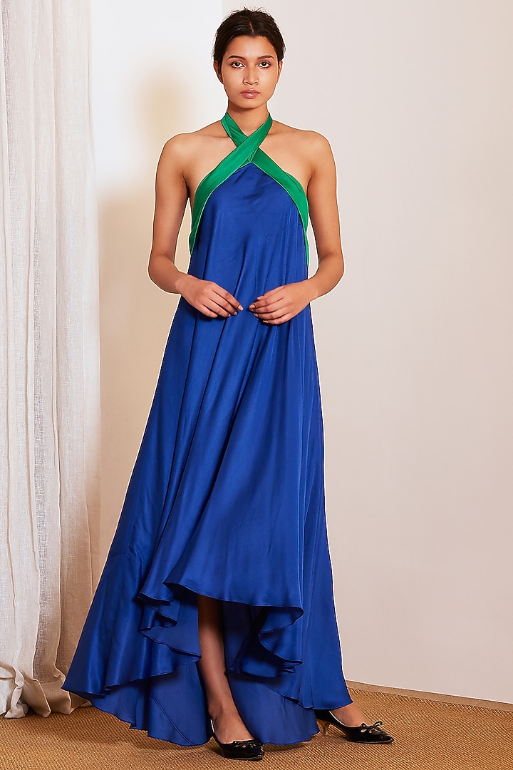 navy blue belt for dress Lace & Beads Lucerne Halterneck Cobalt Blue Ruffle Maxi Dress – Love My  Apparel main image 1