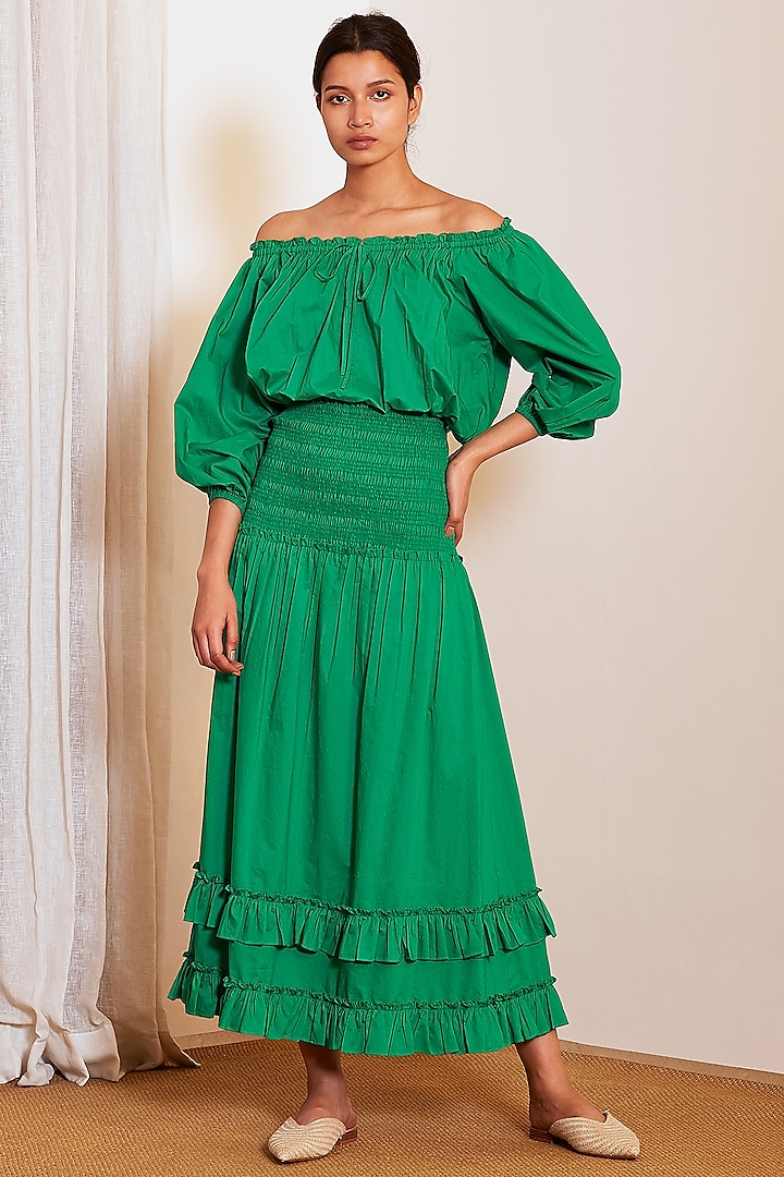 Emerald Green Top With Skirt by Ankita