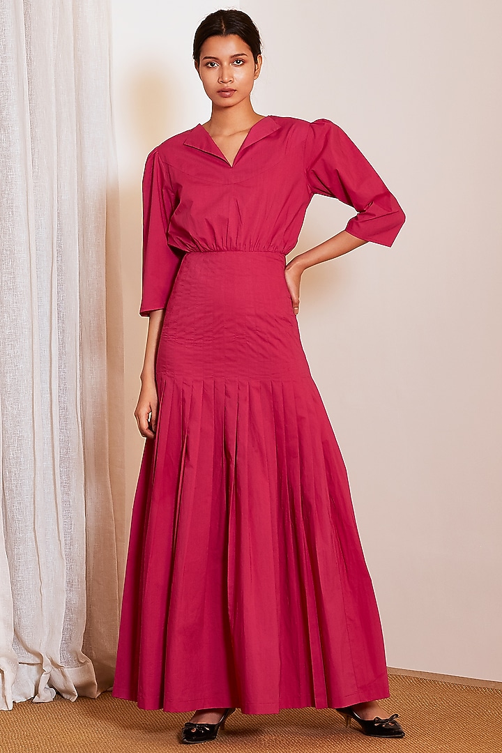 Pink Pleated Maxi Summer Dress by Ankita at Pernia's Pop Up Shop