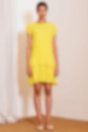 Yellow Pleated Mini Dress by Ankita