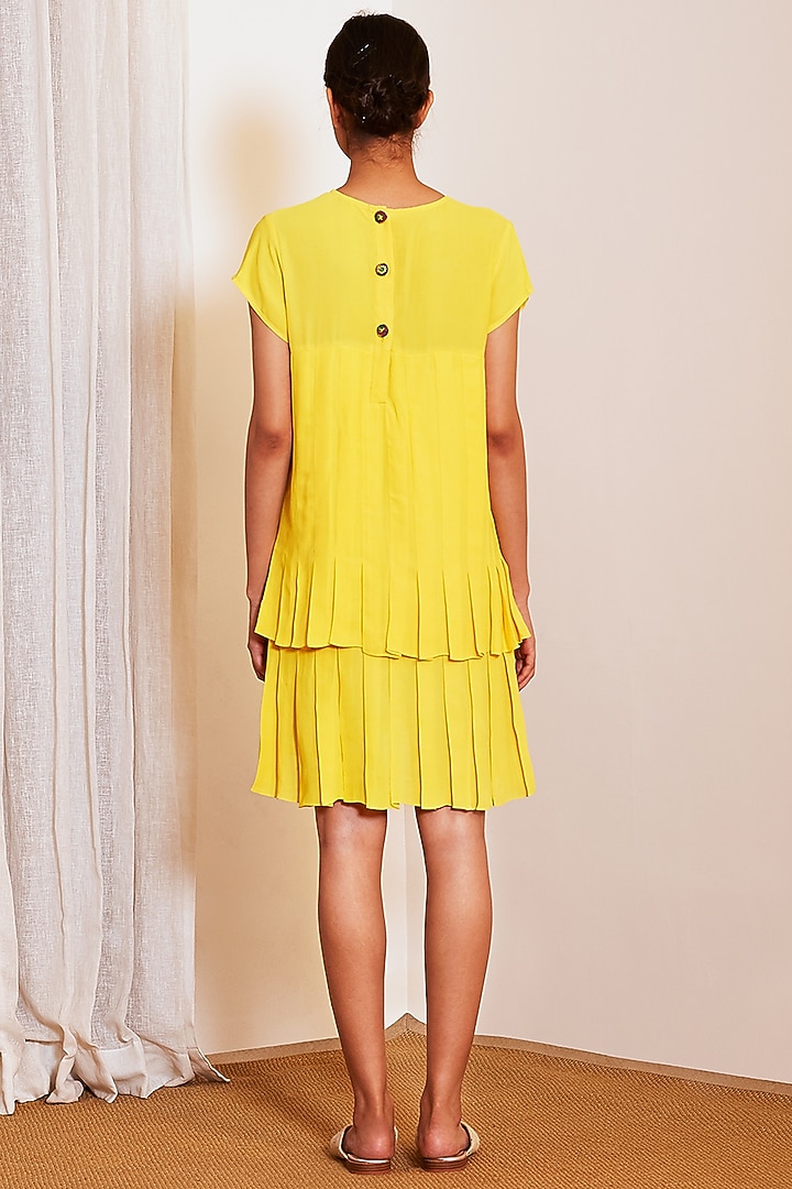 Yellow Pleated Mini Summer Dress by Ankita at Pernia's Pop Up Shop