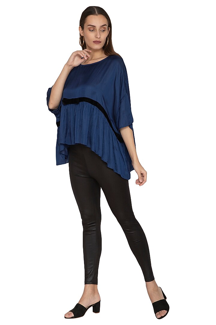Blue Oversized Dolman Sleeved Top by Ankita at Pernia's Pop Up Shop