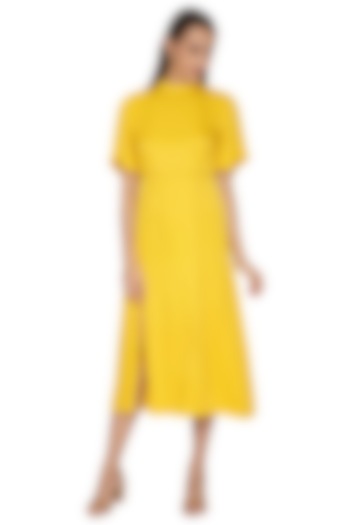 Yellow Detailed Dress With Bell Sleeves by Ankita