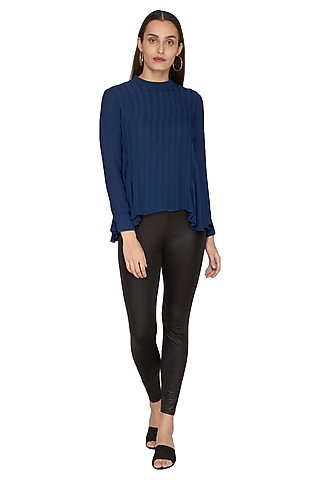 Blue Detailed Top With Flared Panels by Ankita