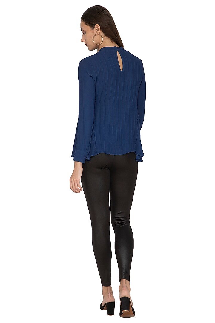 Blue Detailed Top With Flared Panels by Ankita at Pernia's Pop Up Shop