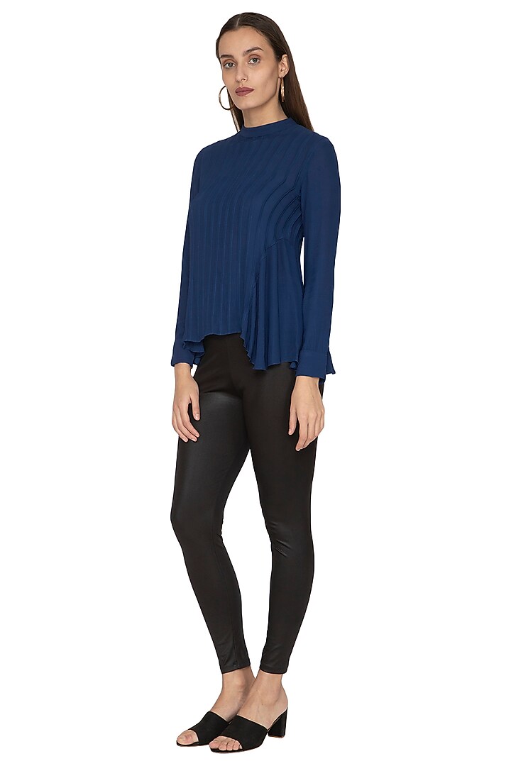 Blue Detailed Top With Flared Panels by Ankita at Pernia's Pop Up Shop