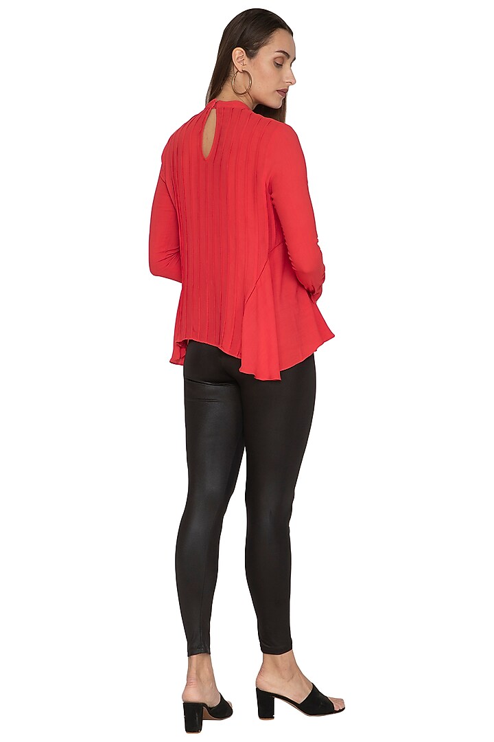Red Detailed Top With Flared Panels by Ankita at Pernia's Pop Up Shop