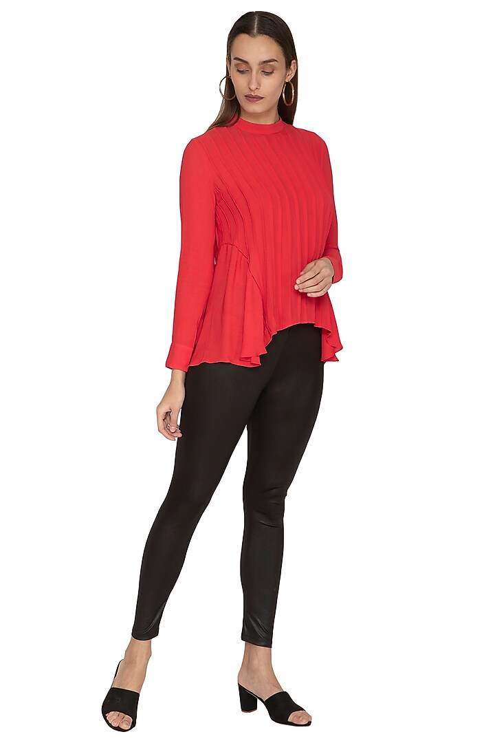 Red Detailed Top With Flared Panels by Ankita at Pernia's Pop Up Shop