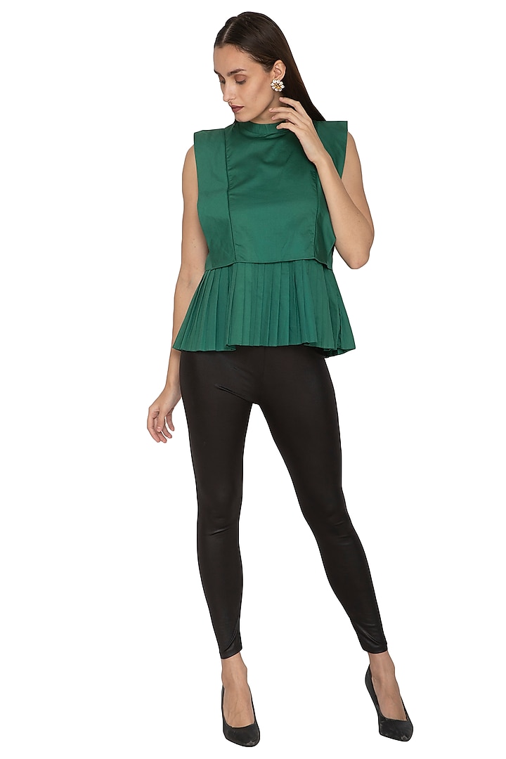 Green High Neck Detailed Top by Ankita