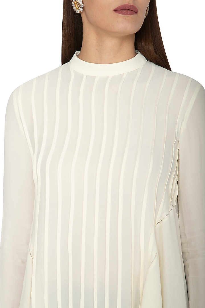 Cream Pleated Dress With Buttons by Ankita at Pernia's Pop Up Shop