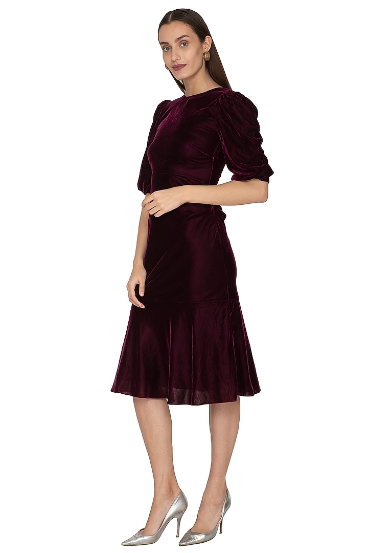 Purple Pleated Summer Dress With Puffed Sleeves by Ankita at Pernia's Pop Up Shop