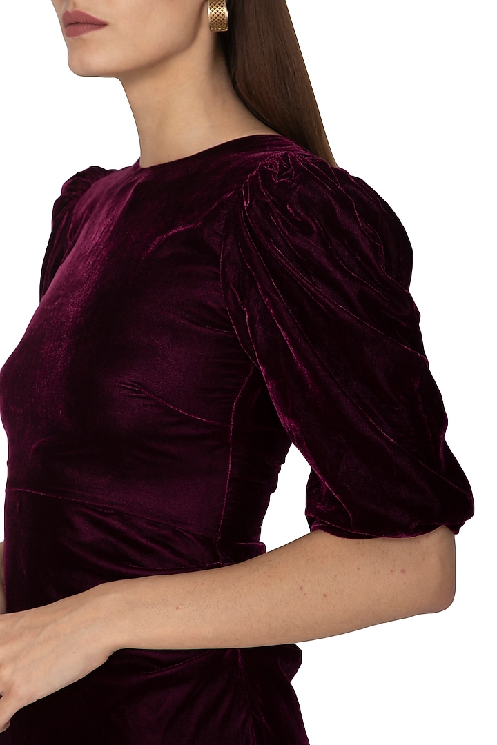 Purple Pleated Summer Dress With Puffed Sleeves by Ankita at Pernia's Pop Up Shop