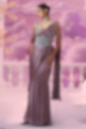 Amethyst Satin Organza Skirt Wedding Saree Set by Label Ankush Jain at Pernia's Pop Up Shop