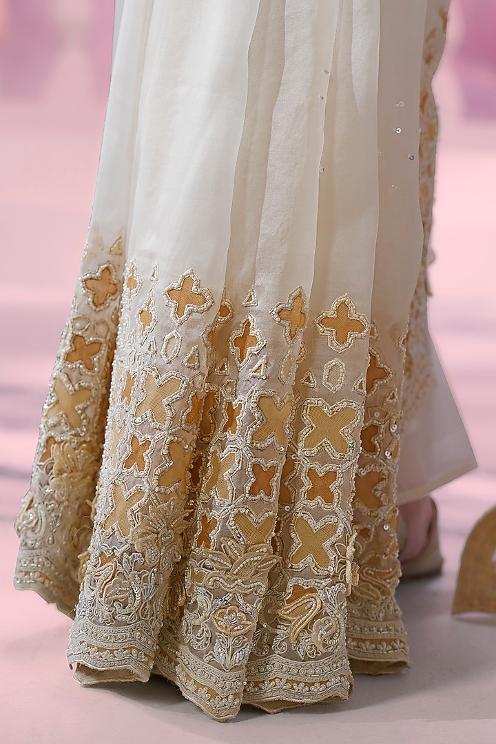 Ivory Organza Cutwork Embroidered Reception Saree Set by Label Ankush Jain at Pernia's Pop Up Shop