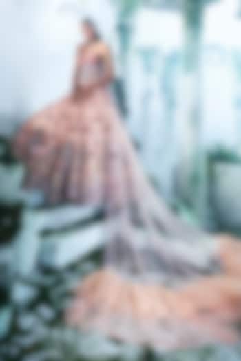 Peach Pure Silk Zardosi 3D Embroidered Bridal Lehenga Set by Label Ankush Jain at Pernia's Pop Up Shop