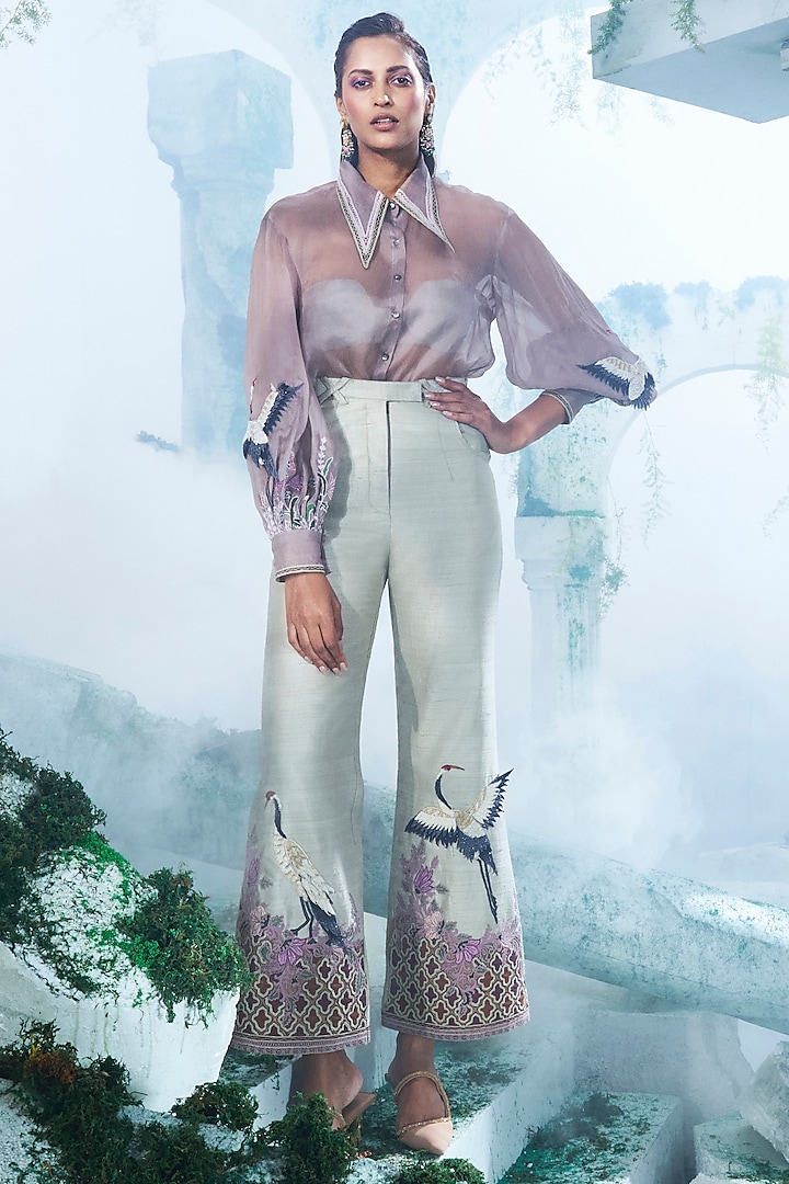 Purple Pure Raw Silk Embroidered Pant Set by Label Ankush Jain at Pernia's Pop Up Shop