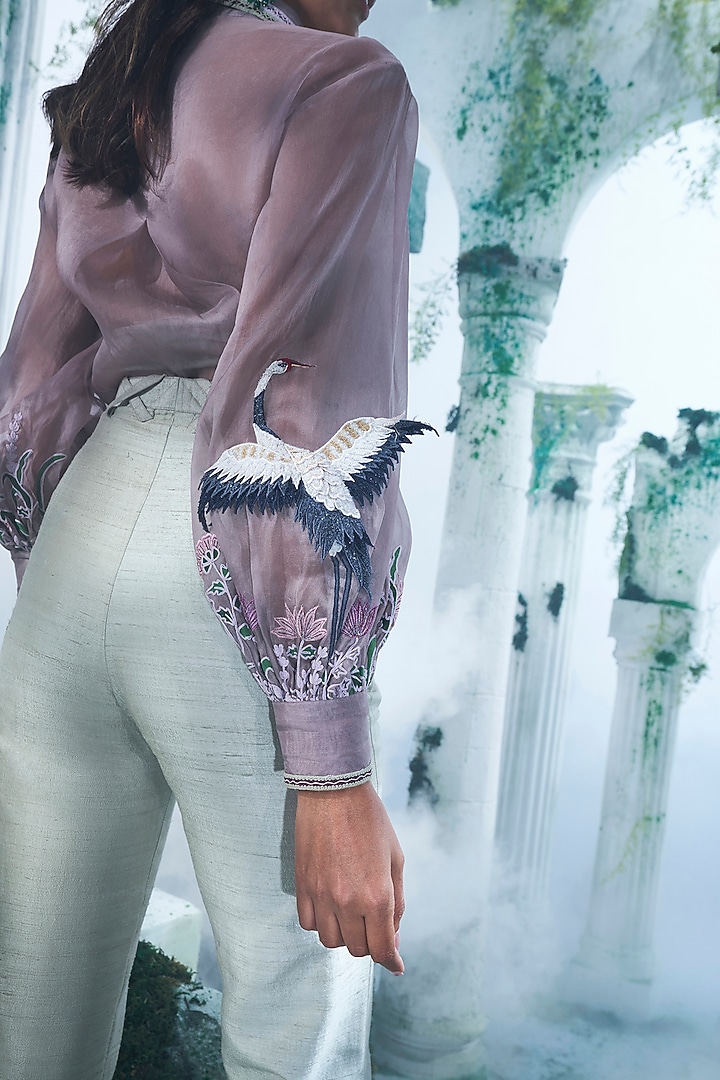 Purple Pure Raw Silk Embroidered Pant Set by Label Ankush Jain at Pernia's Pop Up Shop