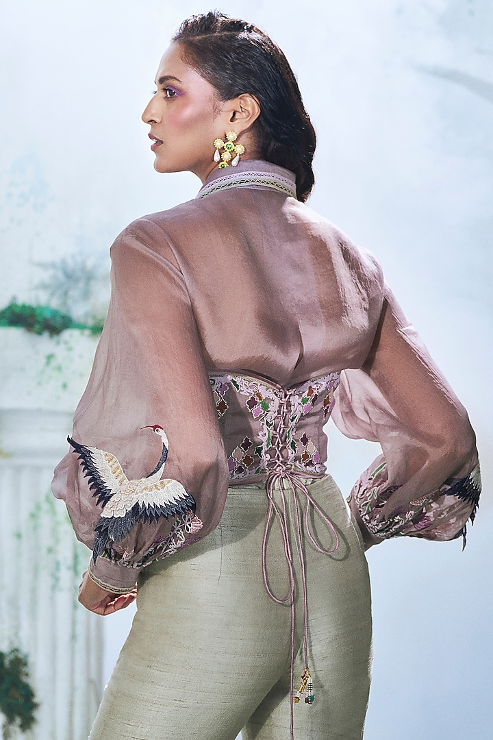 Purple Pure Raw Silk Embroidered Pant Set by Label Ankush Jain at Pernia's Pop Up Shop