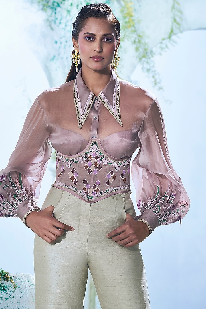 Purple Pure Raw Silk Embroidered Pant Set by Label Ankush Jain at Pernia's Pop Up Shop