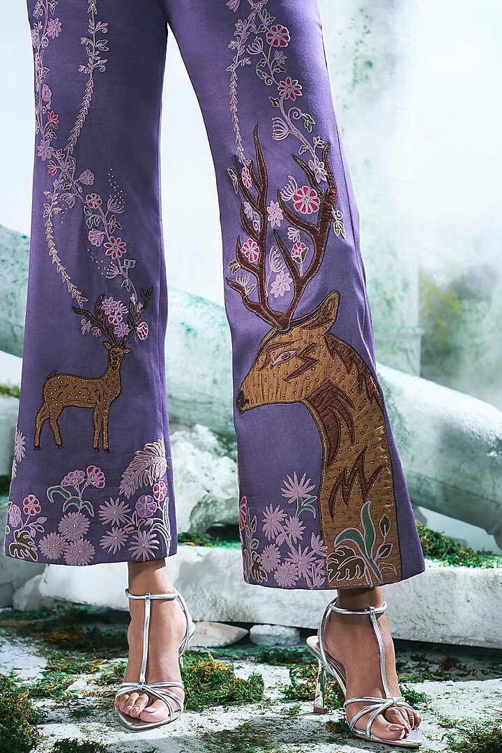 Purple Modal Satin Embroidered Pant Set by Label Ankush Jain at Pernia's Pop Up Shop