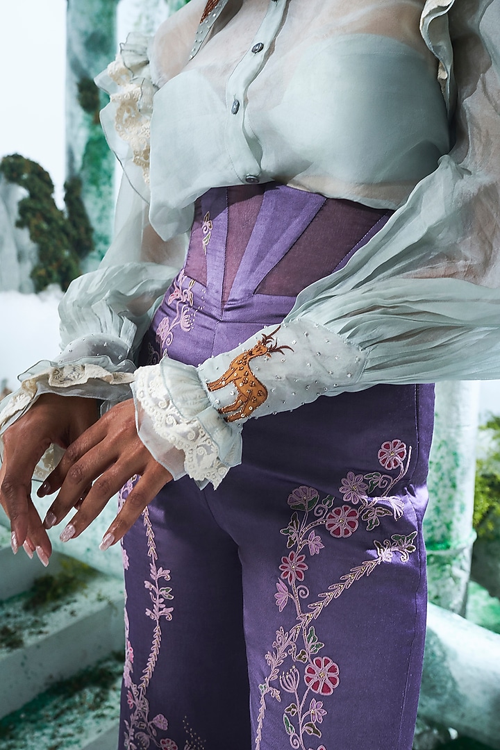Purple Modal Satin Embroidered Pant Set by Label Ankush Jain at Pernia's Pop Up Shop