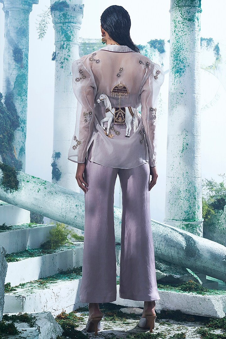 Lavender Pure Dupion Flared Pant Set by Label Ankush Jain at Pernia's Pop Up Shop