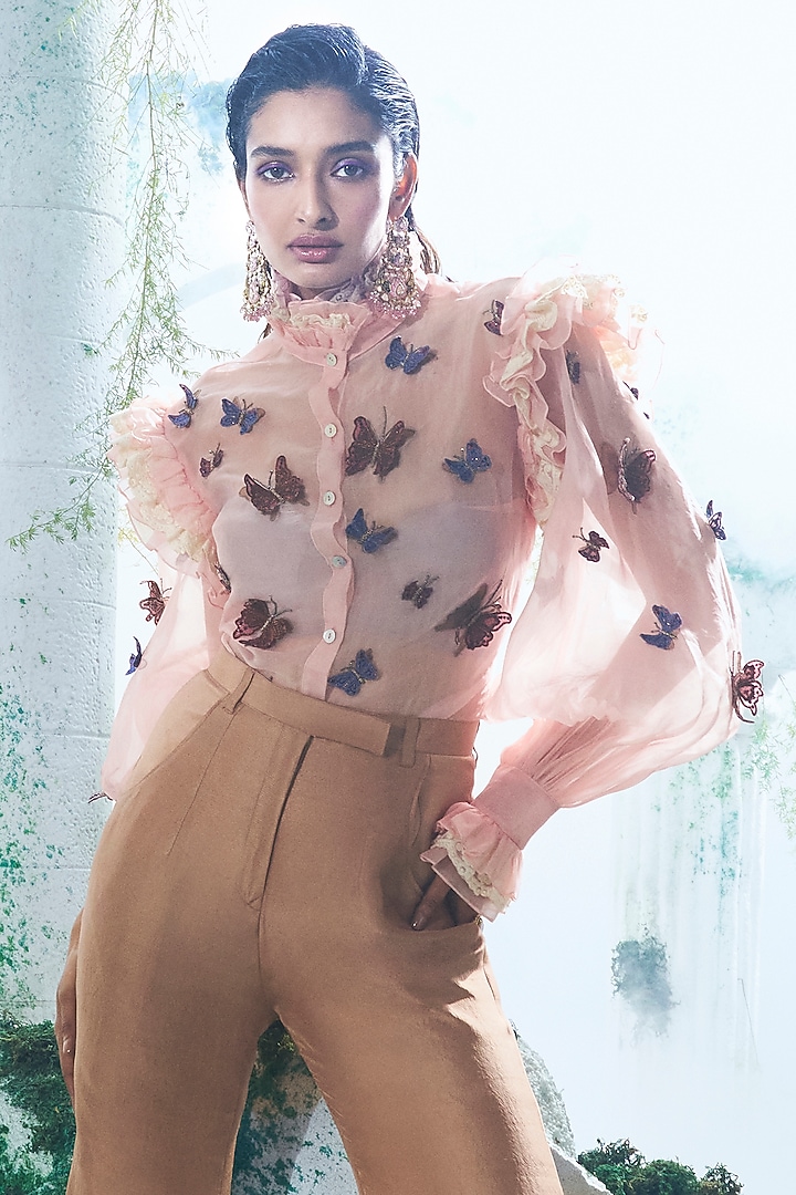 Dusty Brown Pure Dupion Pant Set by Label Ankush Jain at Pernia's Pop Up Shop