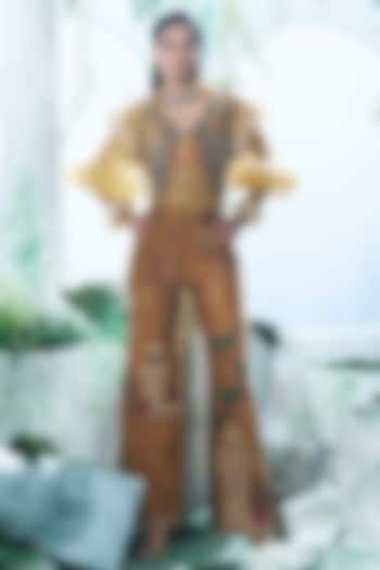 Mustard Yellow Organza Raw Silk Pant Set by Label Ankush Jain at Pernia's Pop Up Shop